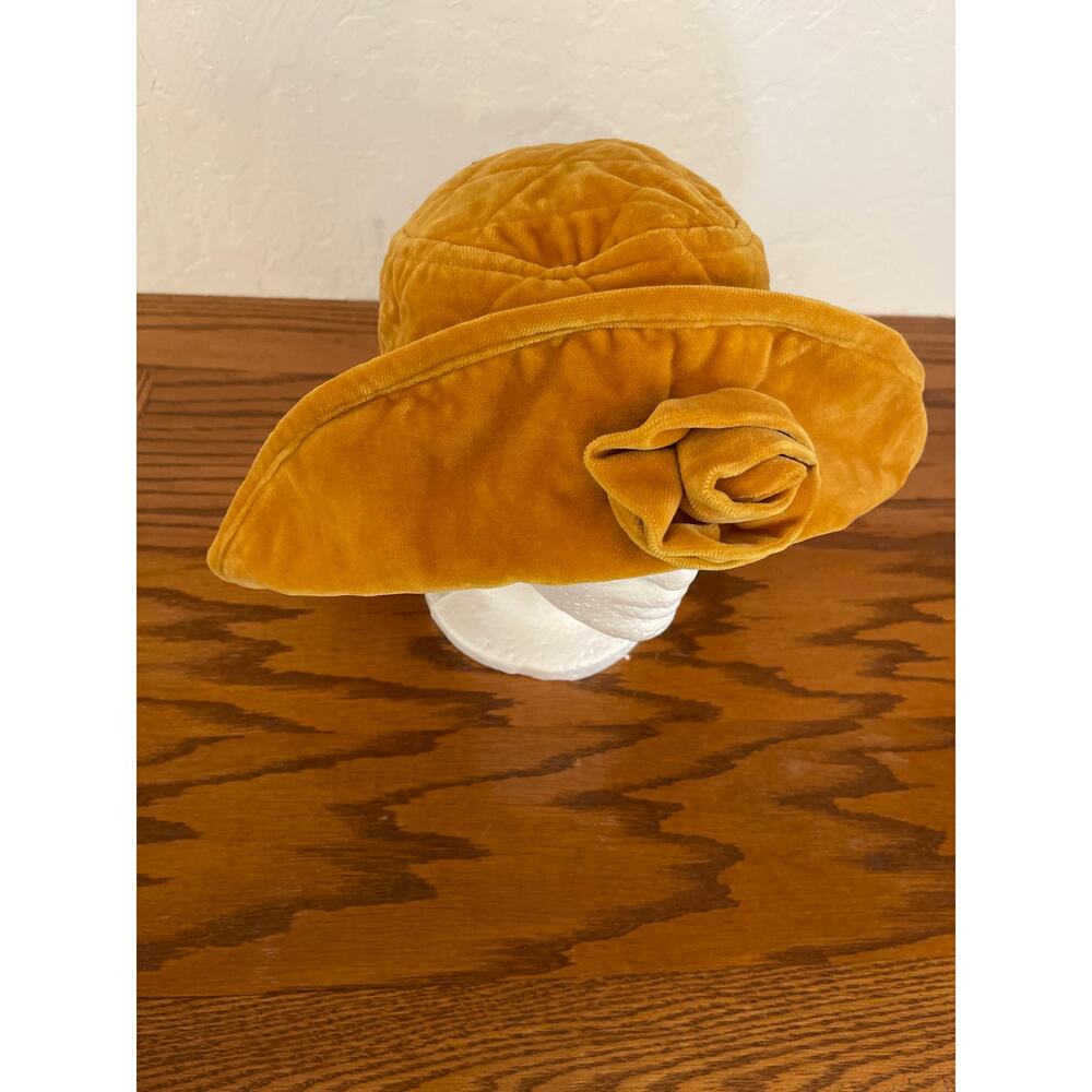 Free People Maria Quilted Velvet Rosette Bucket Hat Boho Mustard - Picture 2 of 6